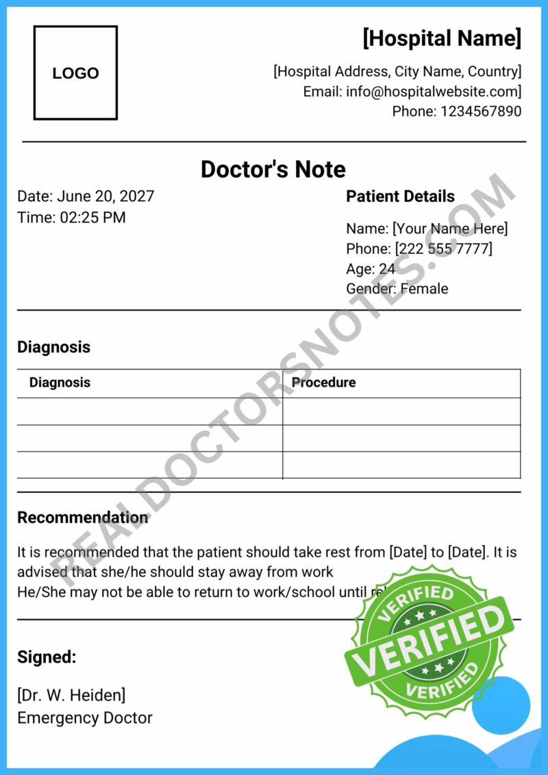 Blank Doctors Note for Depression