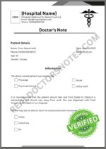 Blank Doctors Note for Food Poisoning