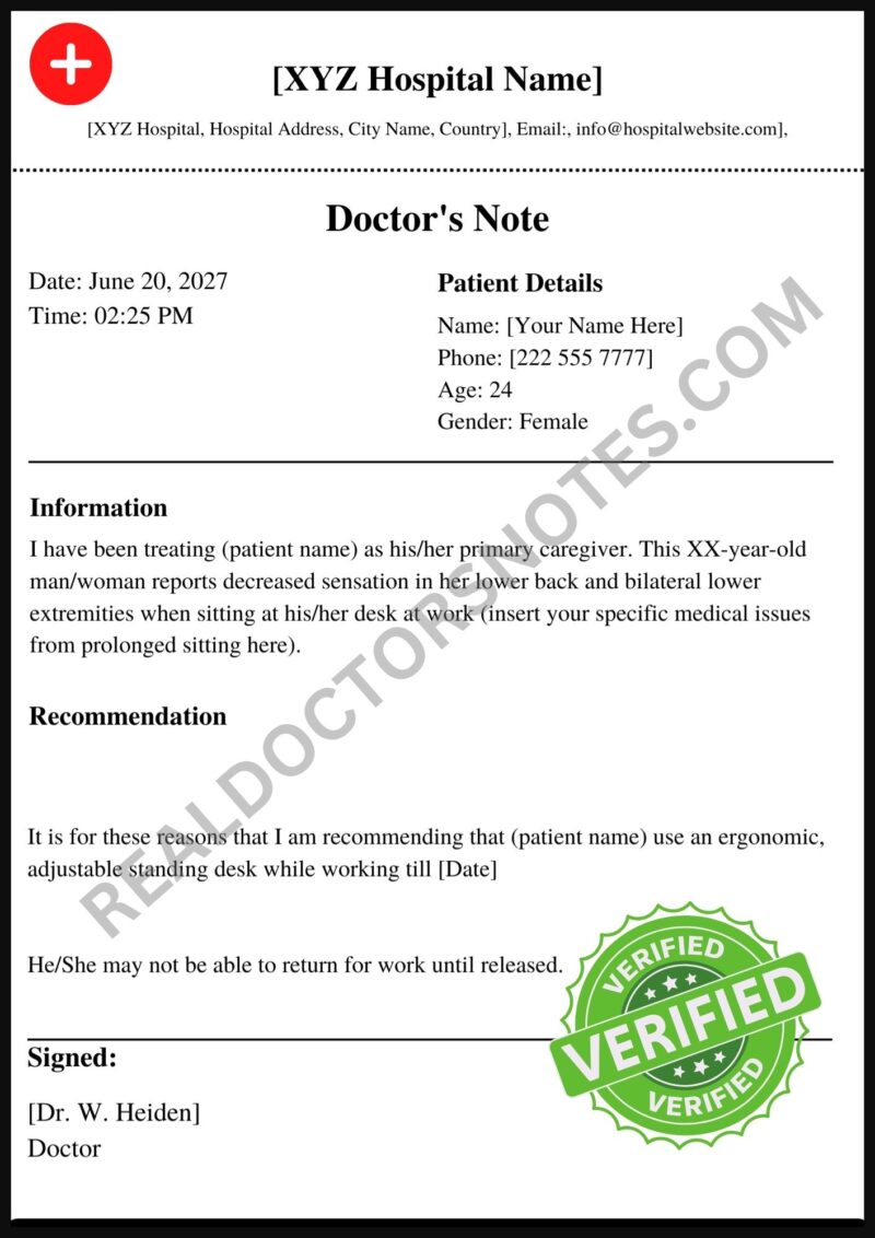 Blank Doctors Note for standing desk