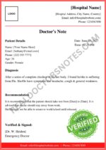 Blank doctors note for flu