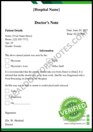 Doctors Note for Food Poisoning