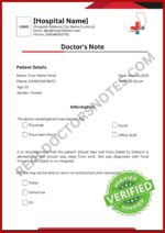 Doctors Note for Food Poisoning Blank