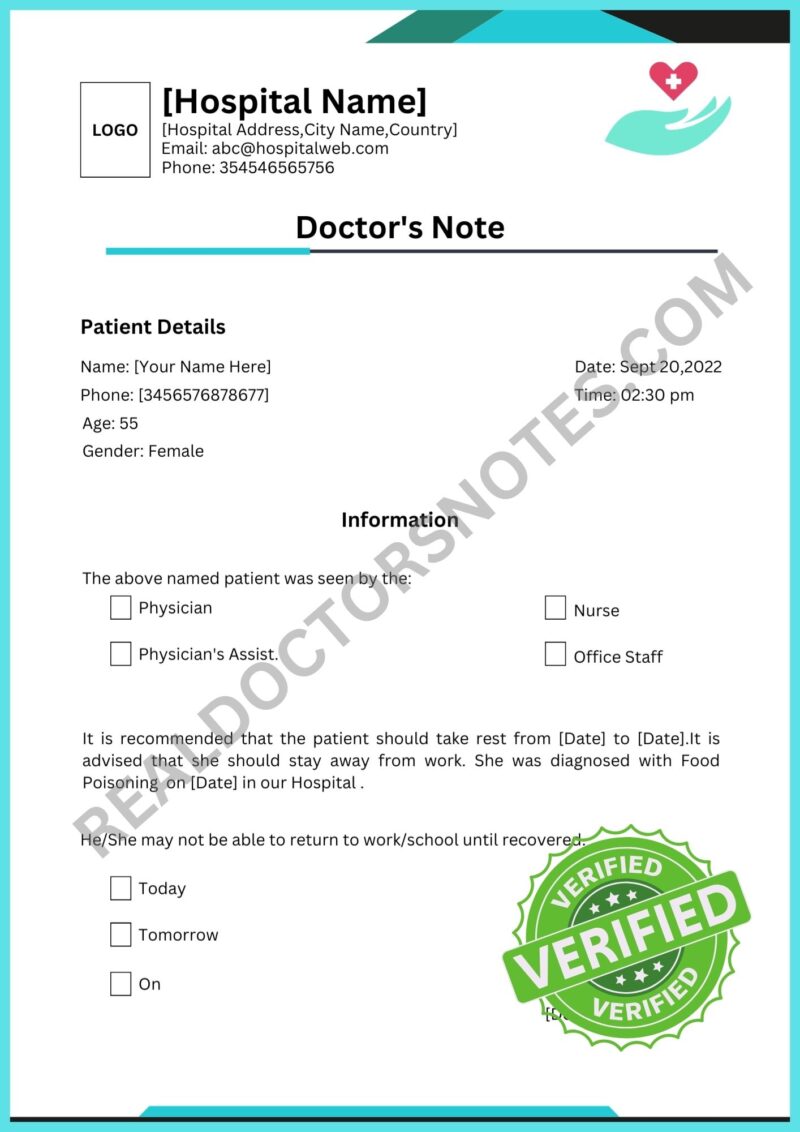 Doctors Note for Food Poisoning Signed