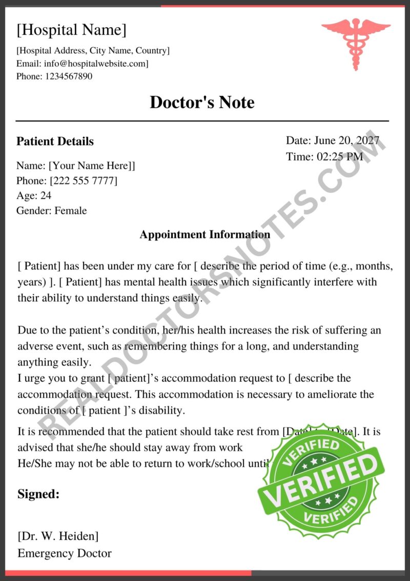 Doctors Note for Mental Health Word