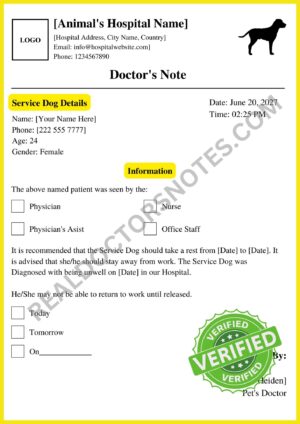 Doctors Note for Service Dog Signed