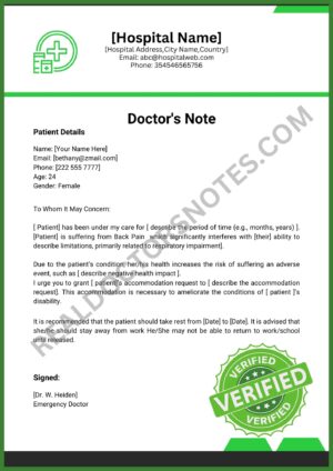 Doctors Note for back Pain