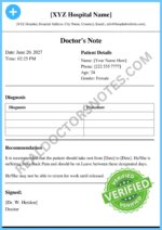 Doctors Note for back Pain Blank