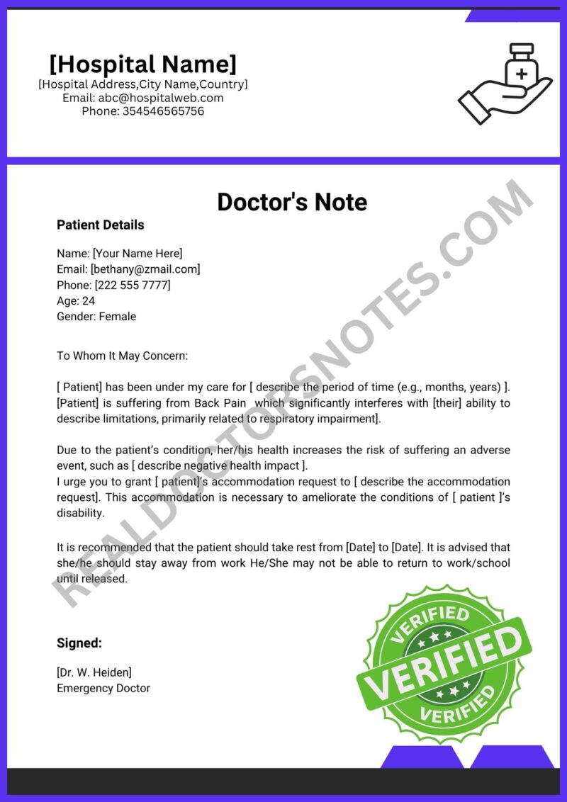 Doctors Note for back Pain PDF