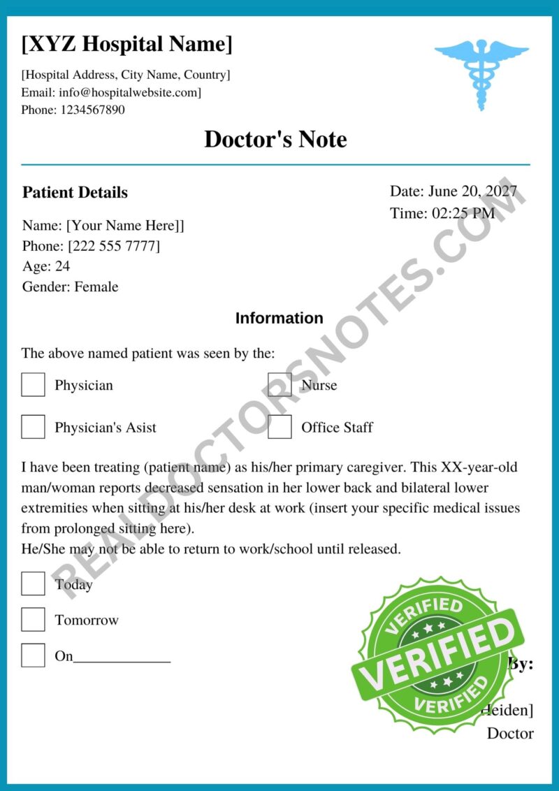 Doctors Note for standing desk