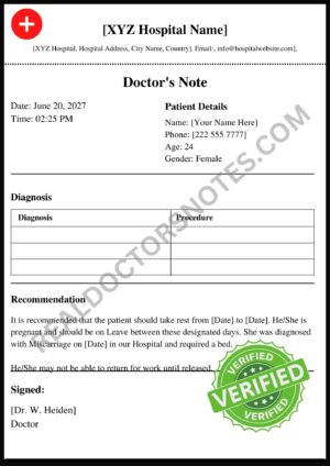 Miscarriage Doctors Note