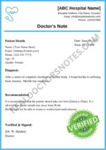 Printable Doctors Note for Anxiety