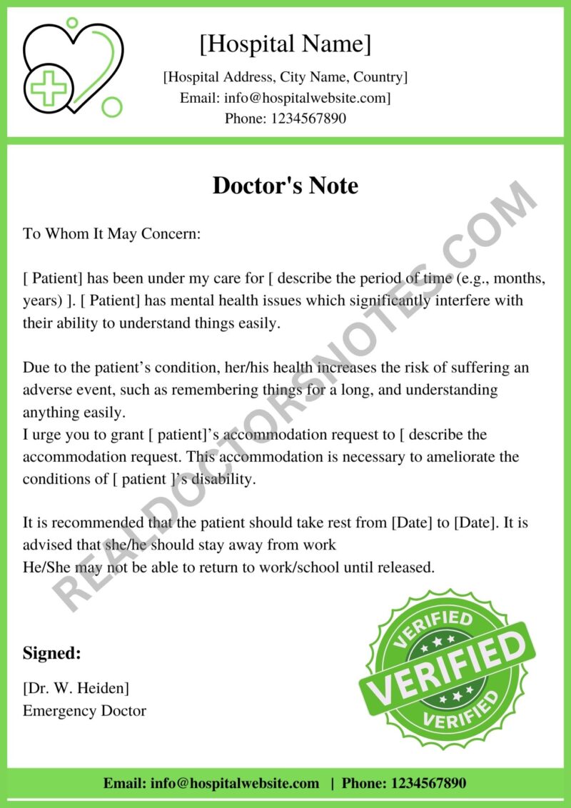 Printable Doctors Note for Mental Health