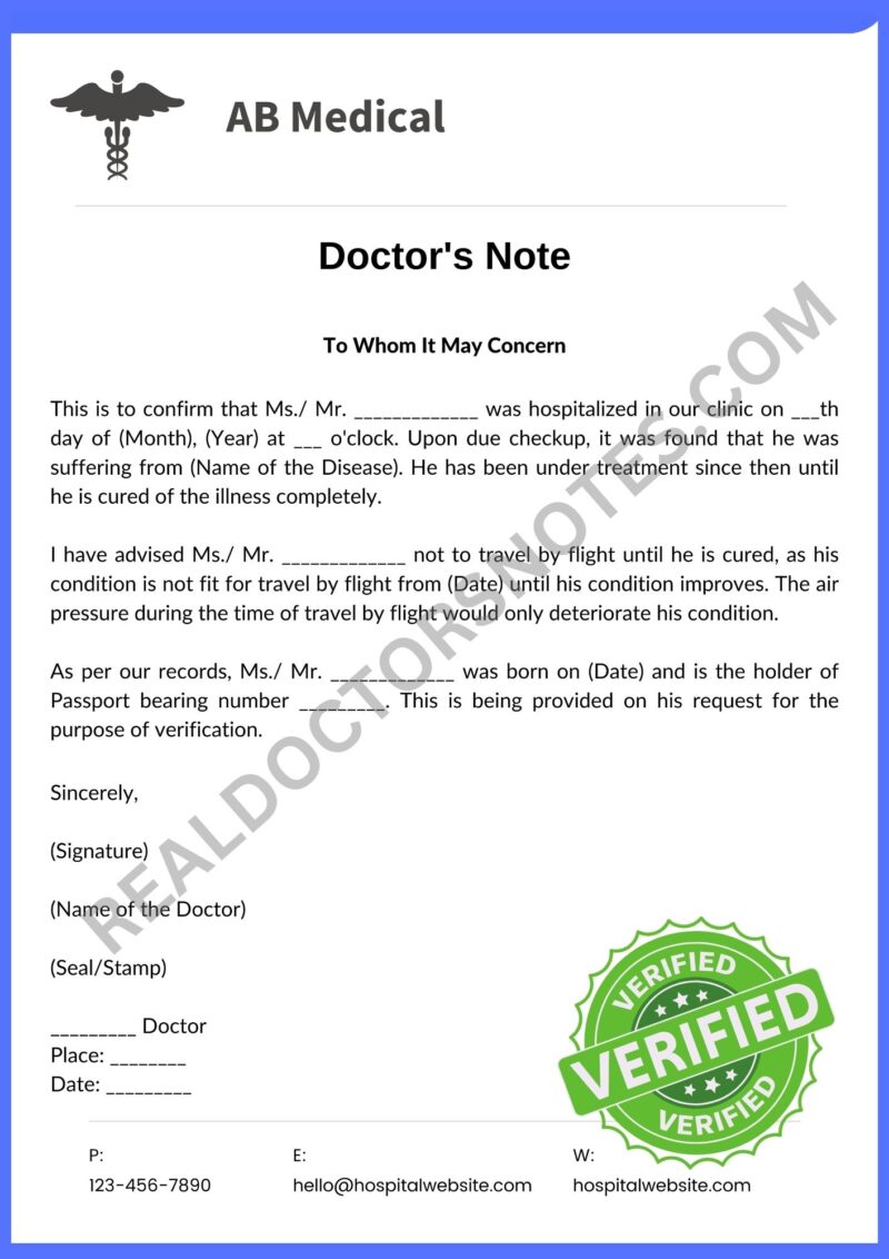 Sample Doctor Note for Airline