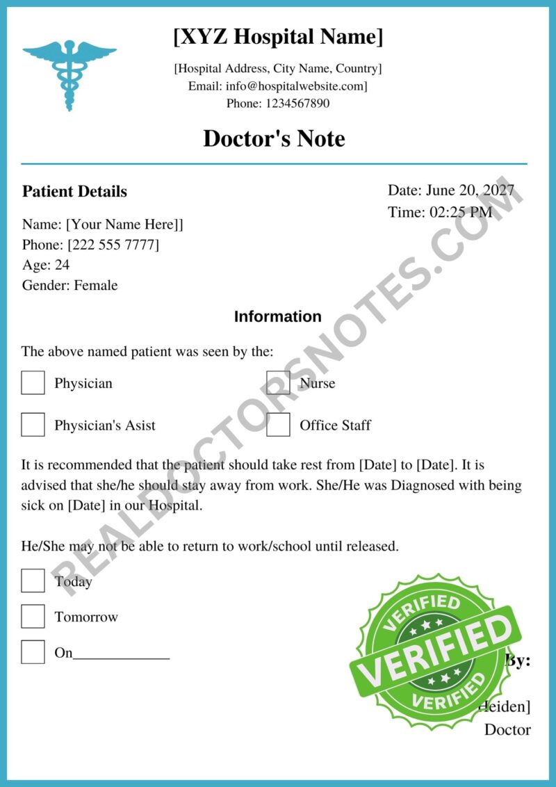 Sample Doctors Note for Sick Leave