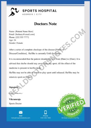 Sports Doctors Note Signed