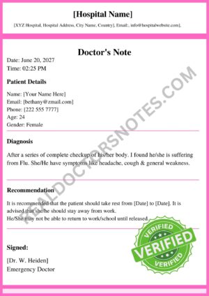 doctors note for flu PDF