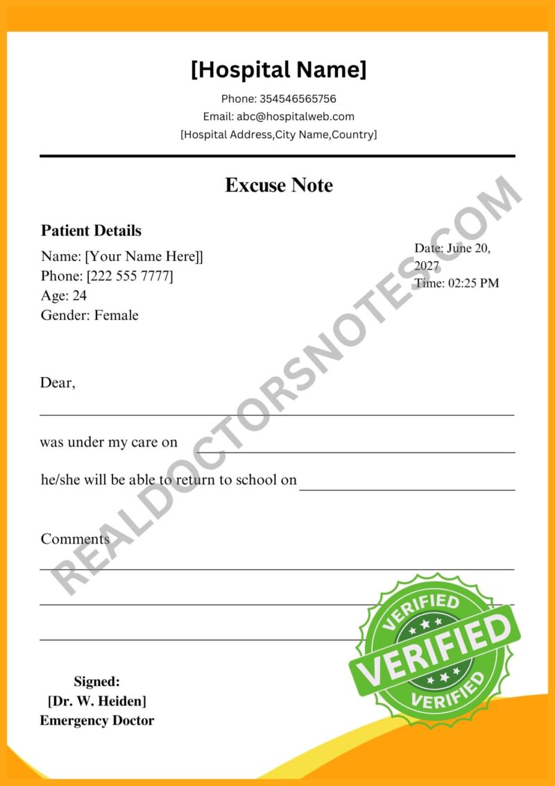 Dentist Appointment Excuse Note for School