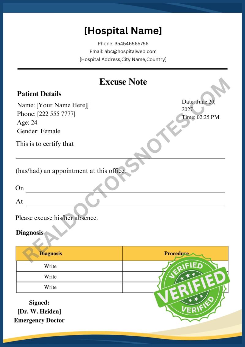Dentist Appointment Excuse Note for School PDF
