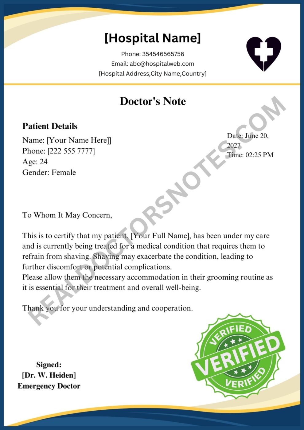 Doctors Excuse for Not Shaving Template Sample