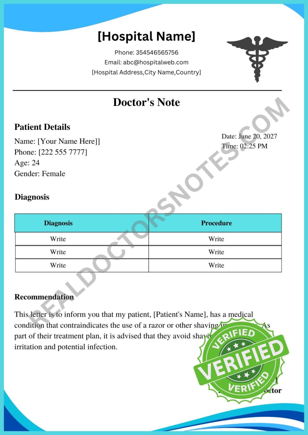 Doctors Excuse for Not Shaving Template Sample