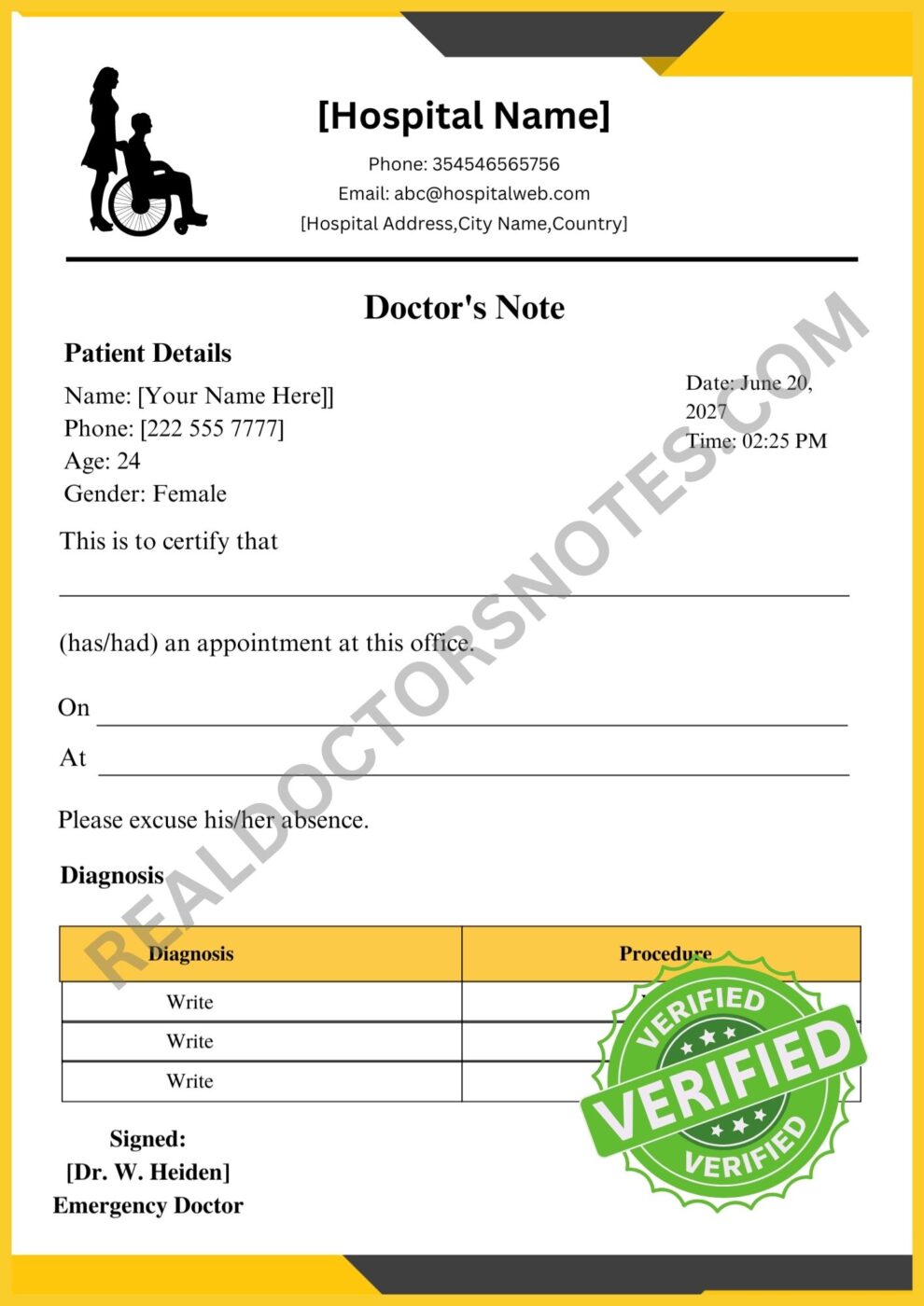 Doctors Note for Disability Template PDF