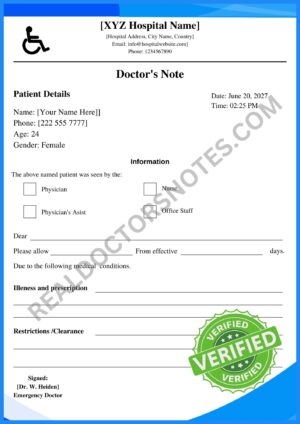 Printable Doctors Note for disability