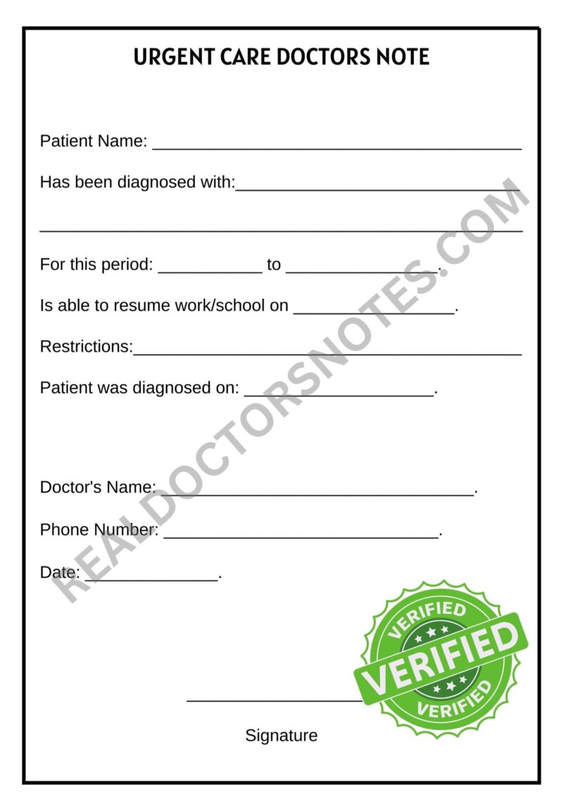 Printable Urgent Care Doctors Note