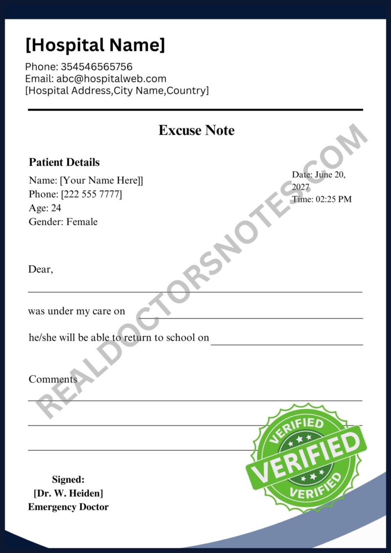 Signed Dentist Appointment Excuse Note for School