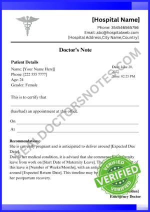 Doctors Note for maternity leave Template