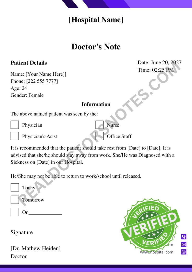 Printable Doctors Sick Note