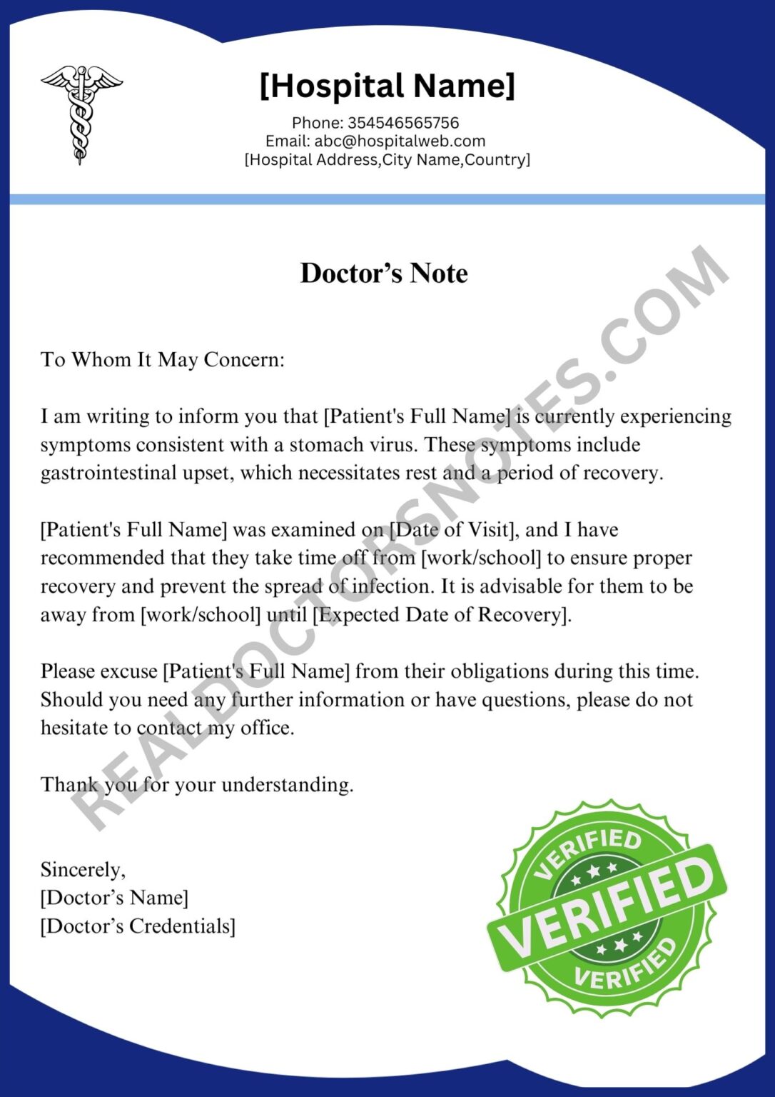 Printable Doctors Note Stomach Virus - Real Doctors Note For Work And 