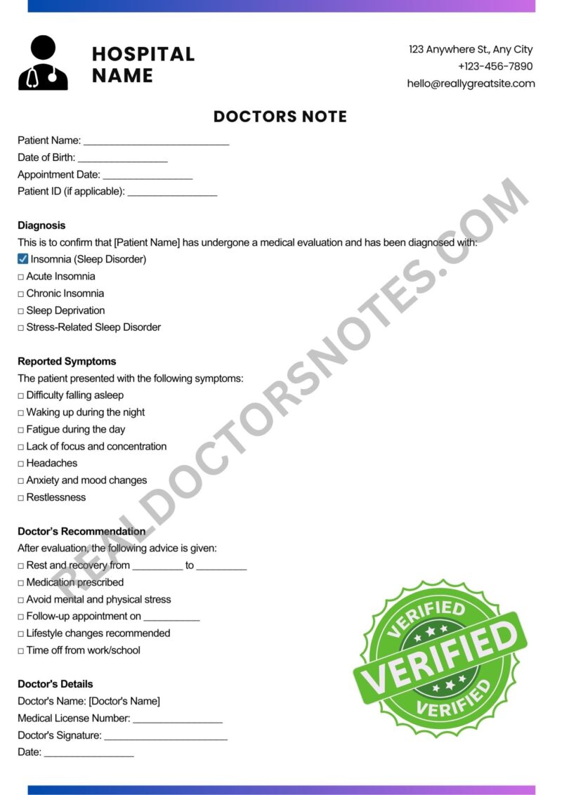 Doctors Note for Insomnia