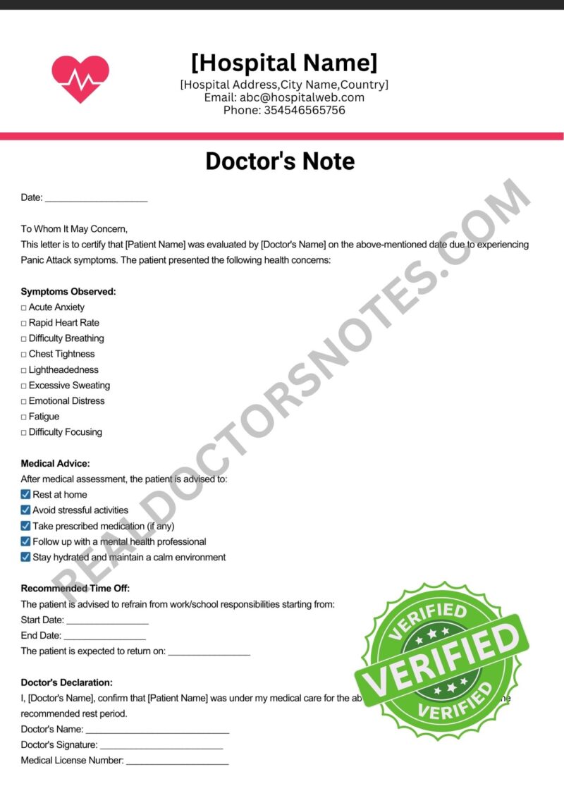 Doctors Note for Panic Attacks