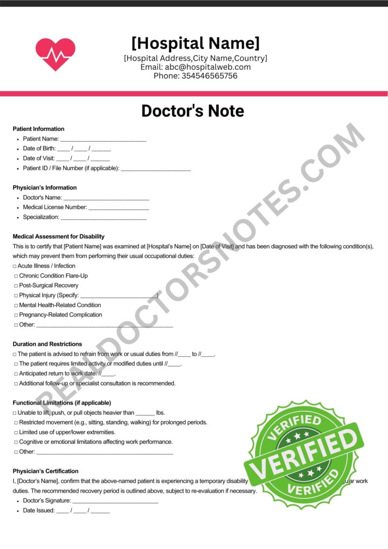 Doctors Note for Short Term Disability
