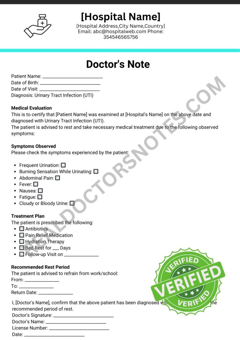 Doctors Note for UTI