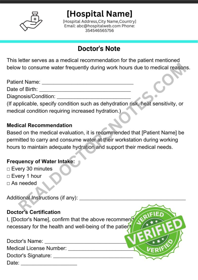 Doctors Note for Water at Work