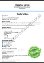 Printable Doctors Note for UTI