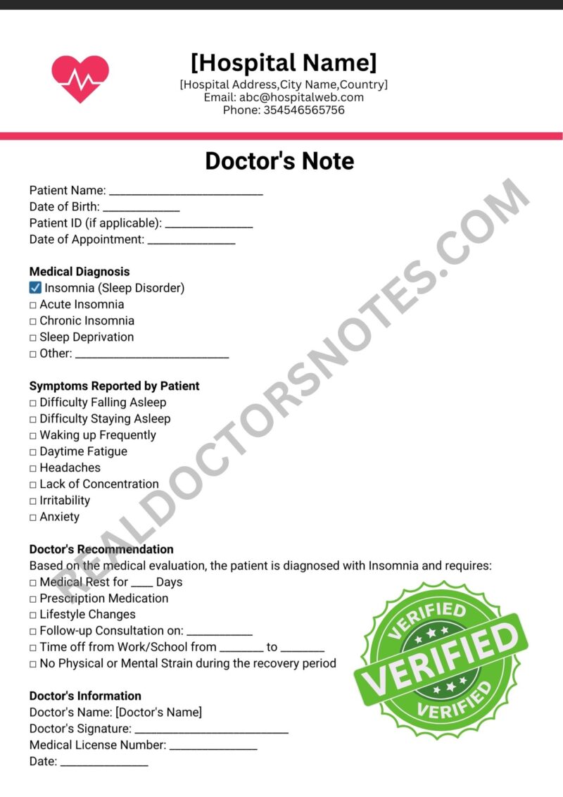 Sample Doctors Note for Insomnia