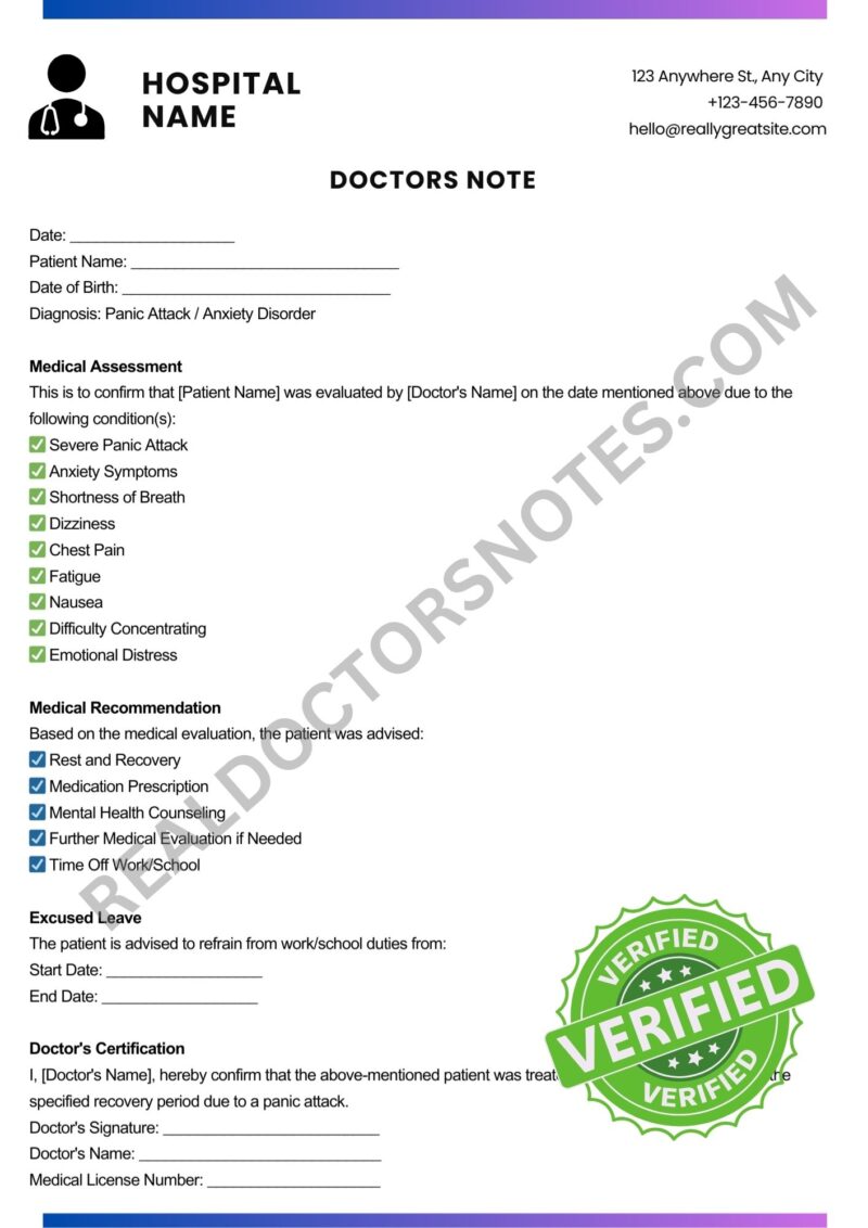 Sample Doctors Note for Panic Attacks