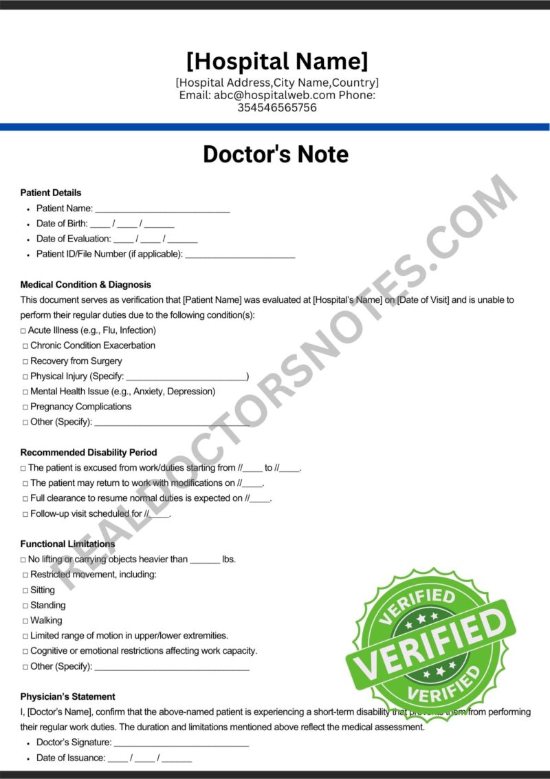 Sample Doctors Note for Short Term Disability