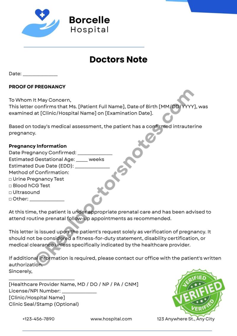 Printable Proof of Pregnancy Form Printable Proof of Pregnancy Form
