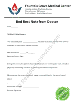 Bed Rest Note from Doctor Bed Rest Note from Doctor