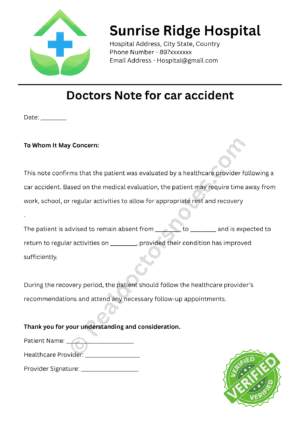 Car Accident Excuse Note