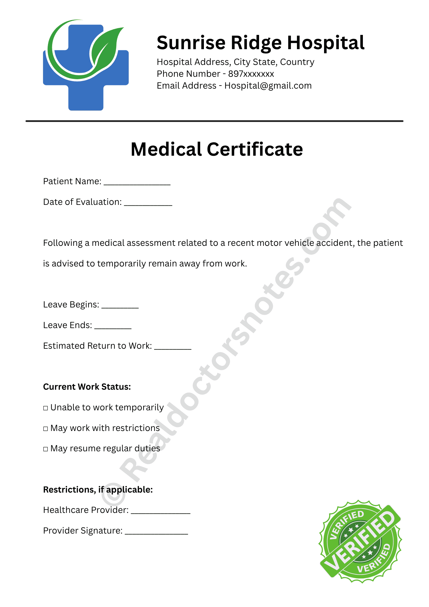 Doctors Note for Car Accident | Injury Leave Letter - Image 3