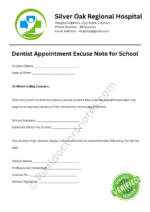 Dentist Appointment Excuse Note for School Dentist Appointment Excuse Note for School