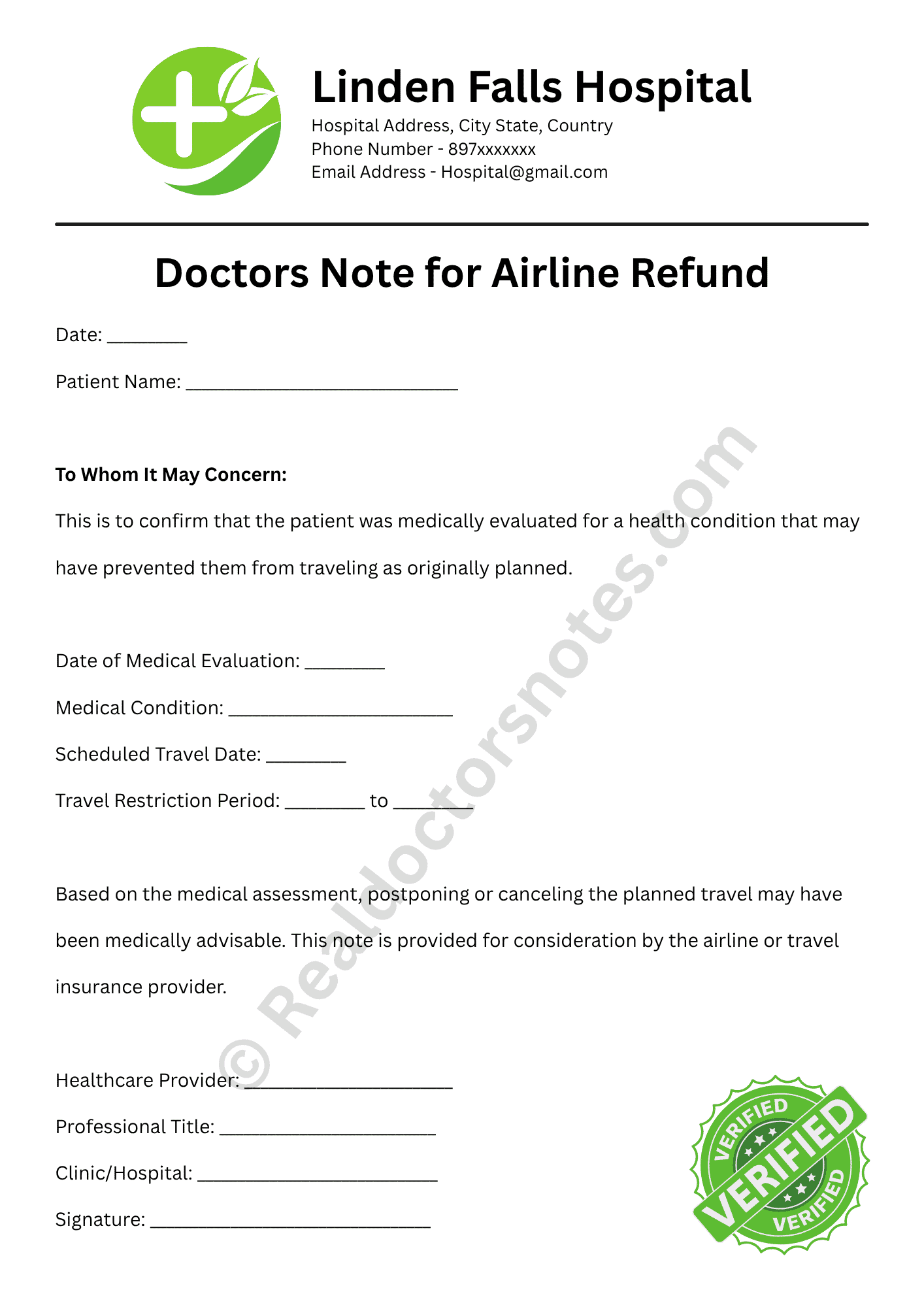 Doctors Note for Airline Refund