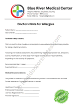 Doctors Note for Allergies Doctors Note for Allergies