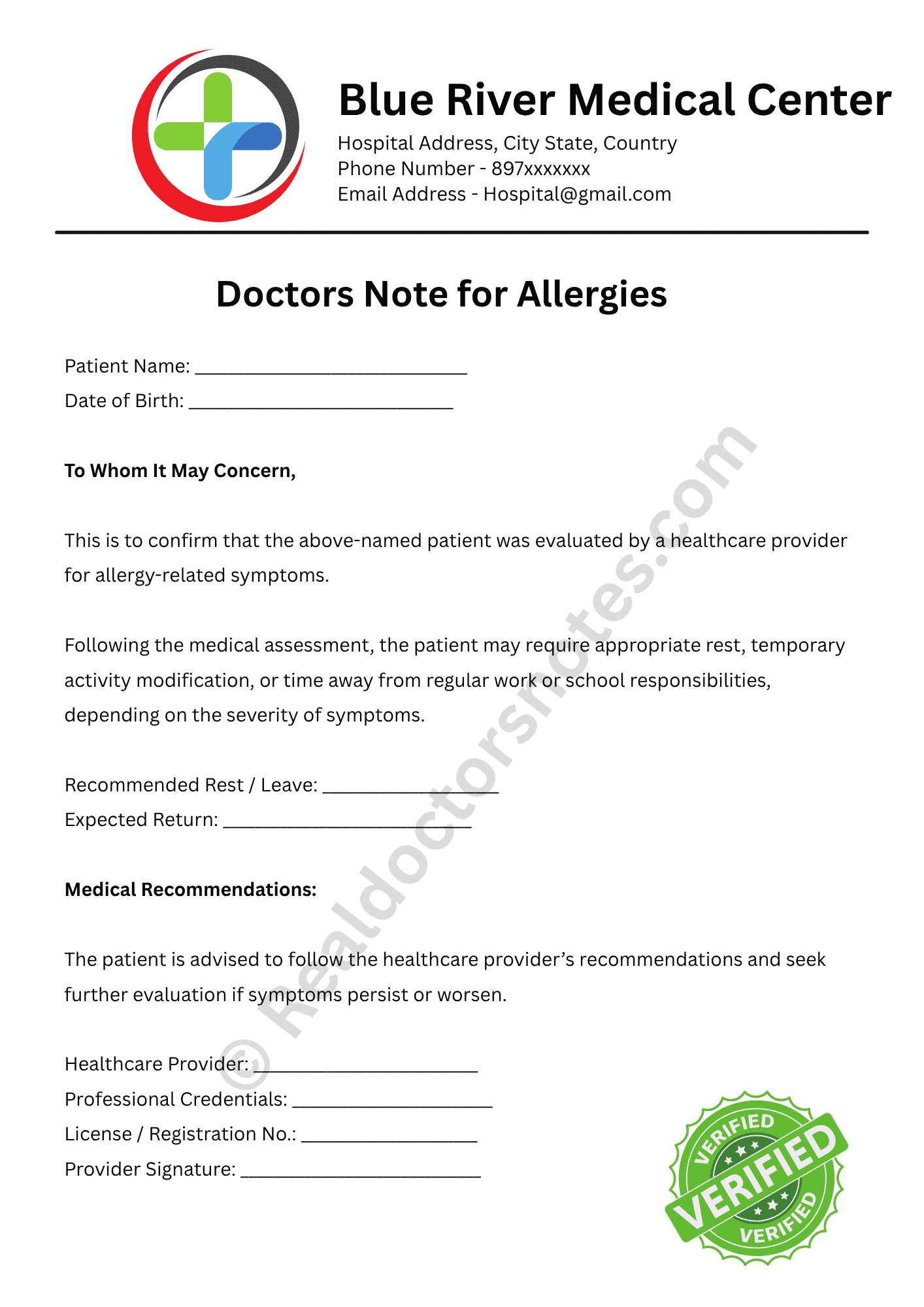 Doctors Note for Allergies