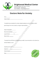 Doctors Note for Anxiety