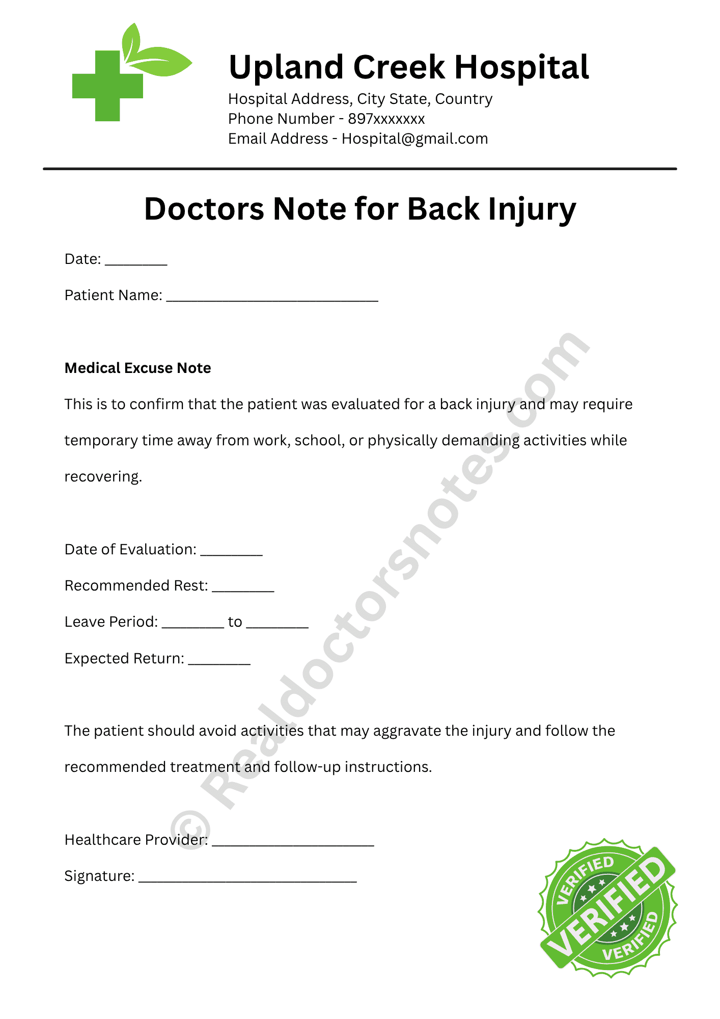 Doctors Note for Back Injury